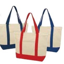 Deluxe Zippered Cotton Canvas Tote Bag w/ Contrast Handle 22" W x 16" H x 6" D